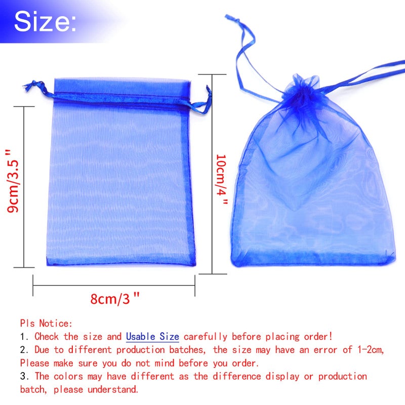 Bezall 100Pcs Royal Blue Organza Bags 3x4 Inch, Small Mesh Bags Drawstring Gift Bags Baby Shower Wedding Party Favor Bags Jewelry Candy Pouches - Image 3